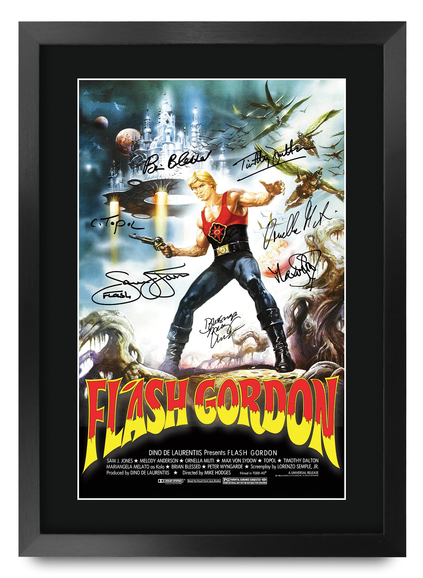 HWC Trading Flash Gordon 1980 Gifts Printed Poster Signed Autograph Picture for Movie Memorabilia Fans - A3 Framed