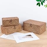 FEILANDUO Wicker Shelf Baskets with Lid Seagrass Storage Box Medium Coffee view 2