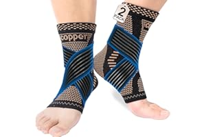 LISEPWU 2 Pack Copper Ankle Brace - Ankle Support Sleeve with Adjustable Straps for Men & Women - Foot Pain Relief, Sprain Re