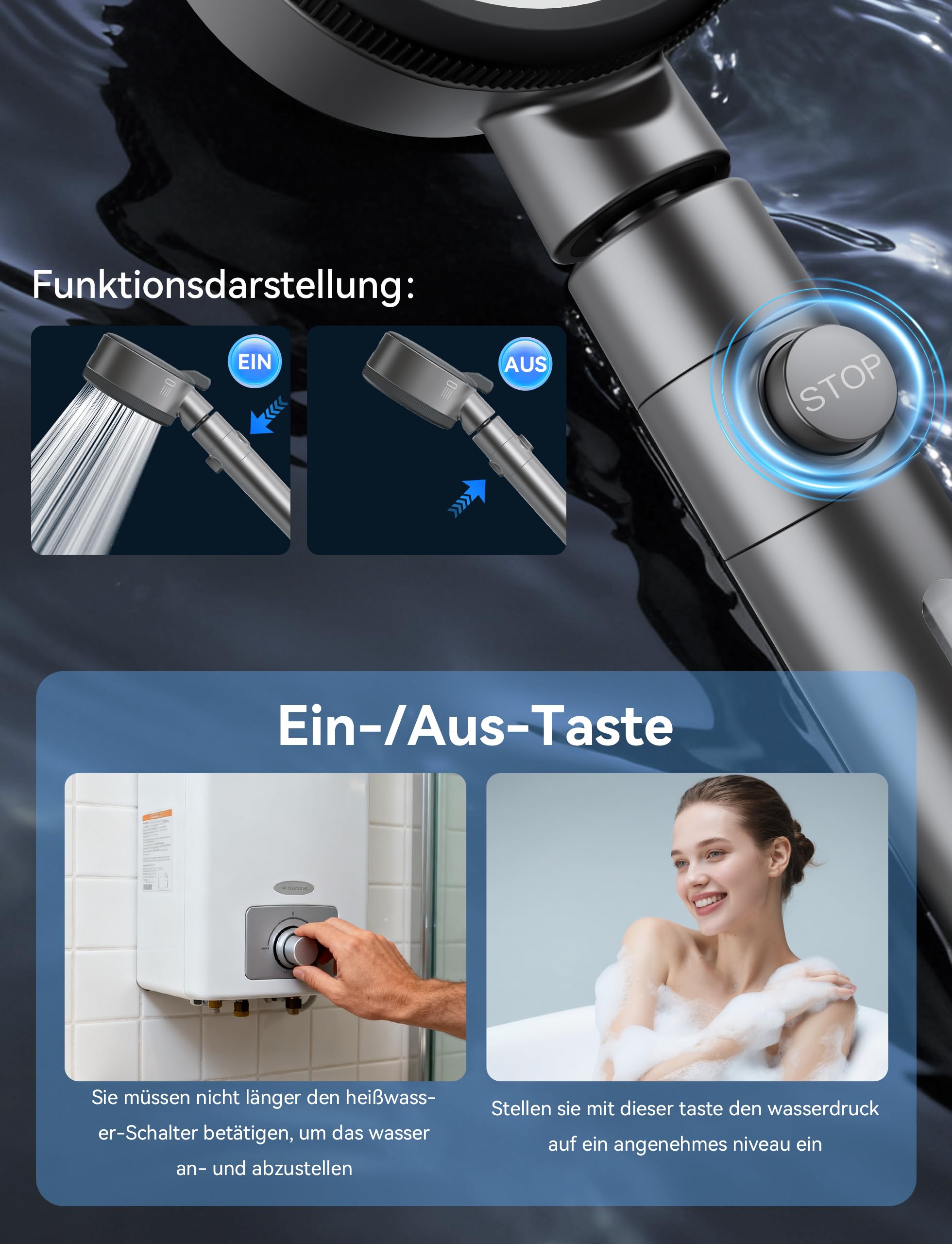 Magichome Hochdruck Duschkopf mit Filter, 6 Strahlarten Handbrause 8