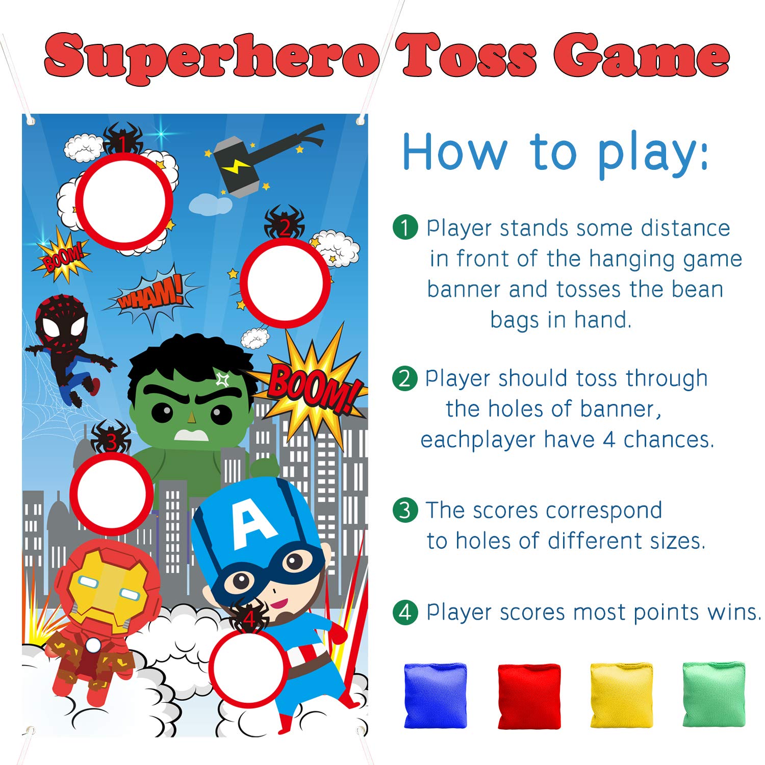 PANTIDE Superhero Toss Games with 4 Bean Bags, Superhero ...