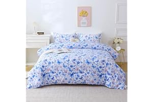 Mooreeke Floral Duvet Cover Full Size, 3 Piece Violet Butterfly and Flowers Duvet Cover Set with Zipper Closure, Soft & Breat