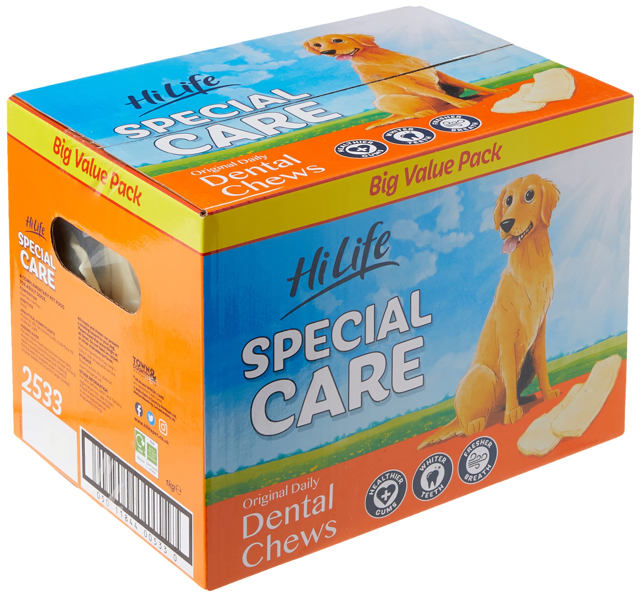 Special Care Original Daily Dental Chews for Dogs, For Healthier Gums, Whiter Teeth & Fresher Breath, Help Reduce Tartar Build Up, 1kg Bulk Box (60 Count)