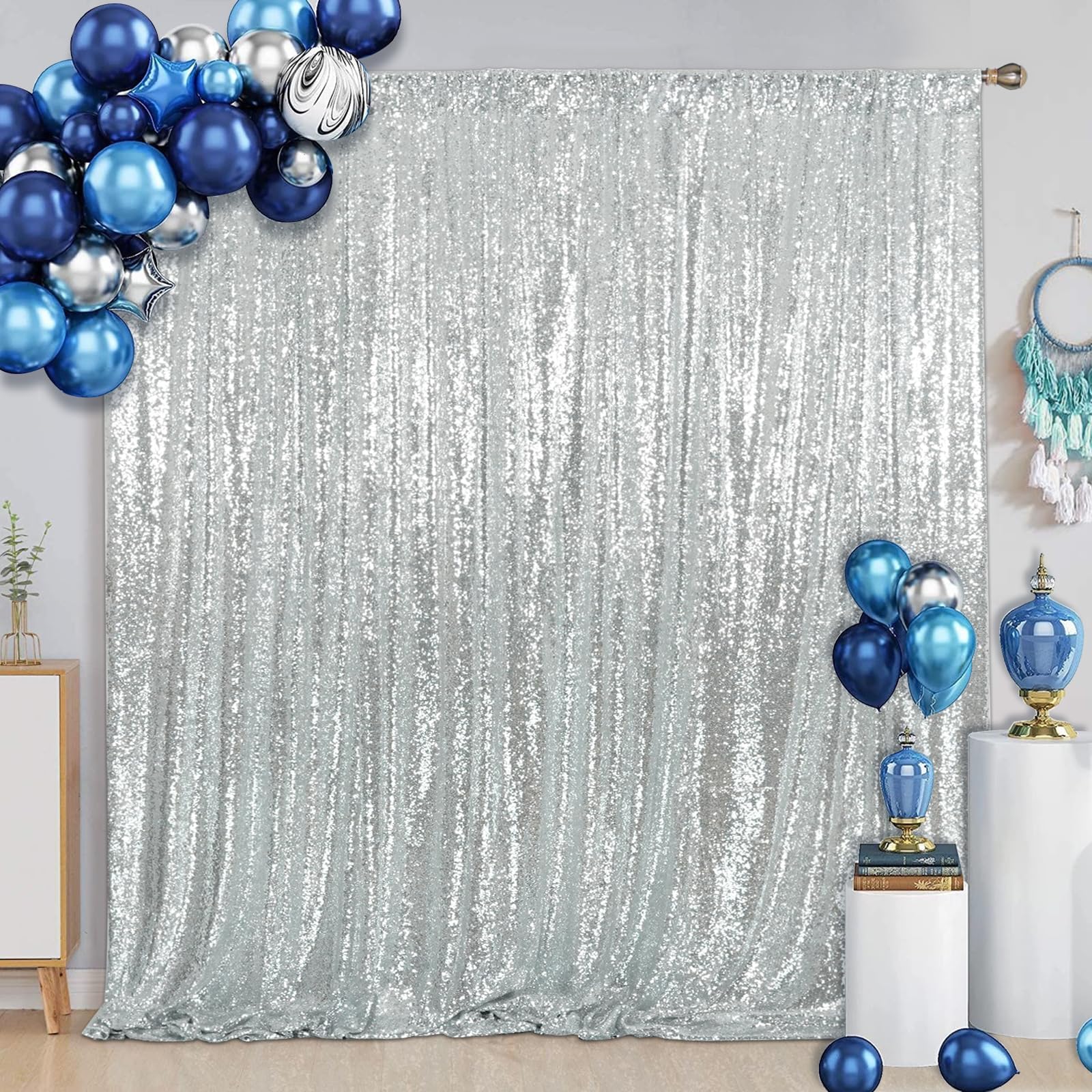Eternal Beauty 213x213cm Silver Shinny Sequin Photography Backdrop Party Prom Wedding Youtobe Banquet Photo Background (7x7 feet)