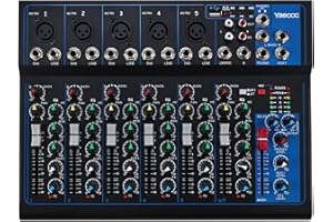 YaeCCC Mic Mixer Audio Sound Mixing Board DJ Mixer Mixing Console for Karaoke with USB Slot (7 Channel)