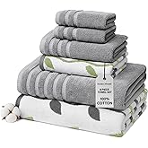 Modern Threads Organic Vines 6-Piece 100% Cotton Towel Set – Yarn Dyed Jacquard & Solid – Includes 2 Bath Towels, 2 Hand Towels, 2 Washcloths – Absorbent, Quick Dry, Soft & Durable – Gray