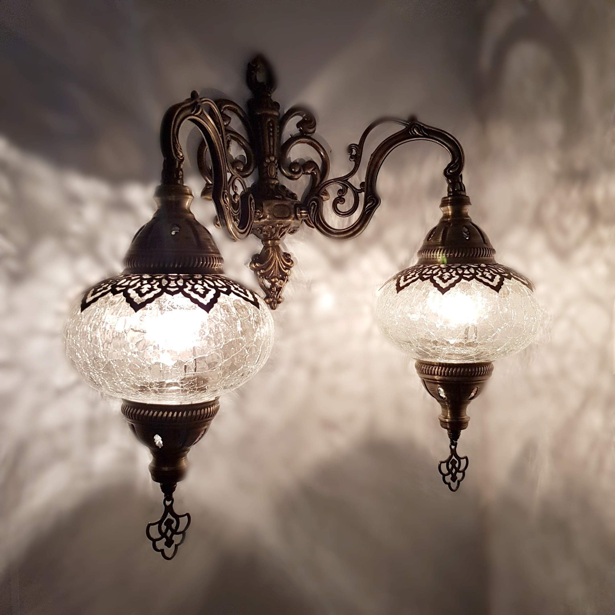 Handmade Turkish Moroccan Tiffany Bohemian Style Double Glass Mosaic Wall Lamp Light (Ottoman)