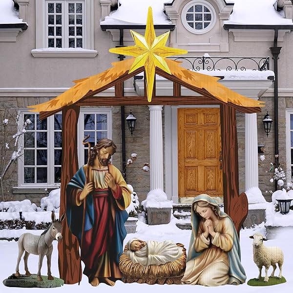 KIGLEY 6 PCS CHRISTMAS OUTDOOR NATIVITY SET 81″ TALL MANGER YARD SIGNS NATIVITY OUTDOOR DECORATIONS RELIGIOUS HOLY JESUS BIRTH MANGER SCENE SET FOR CHRISTMAS XMAS LAWN GARDEN DECOR