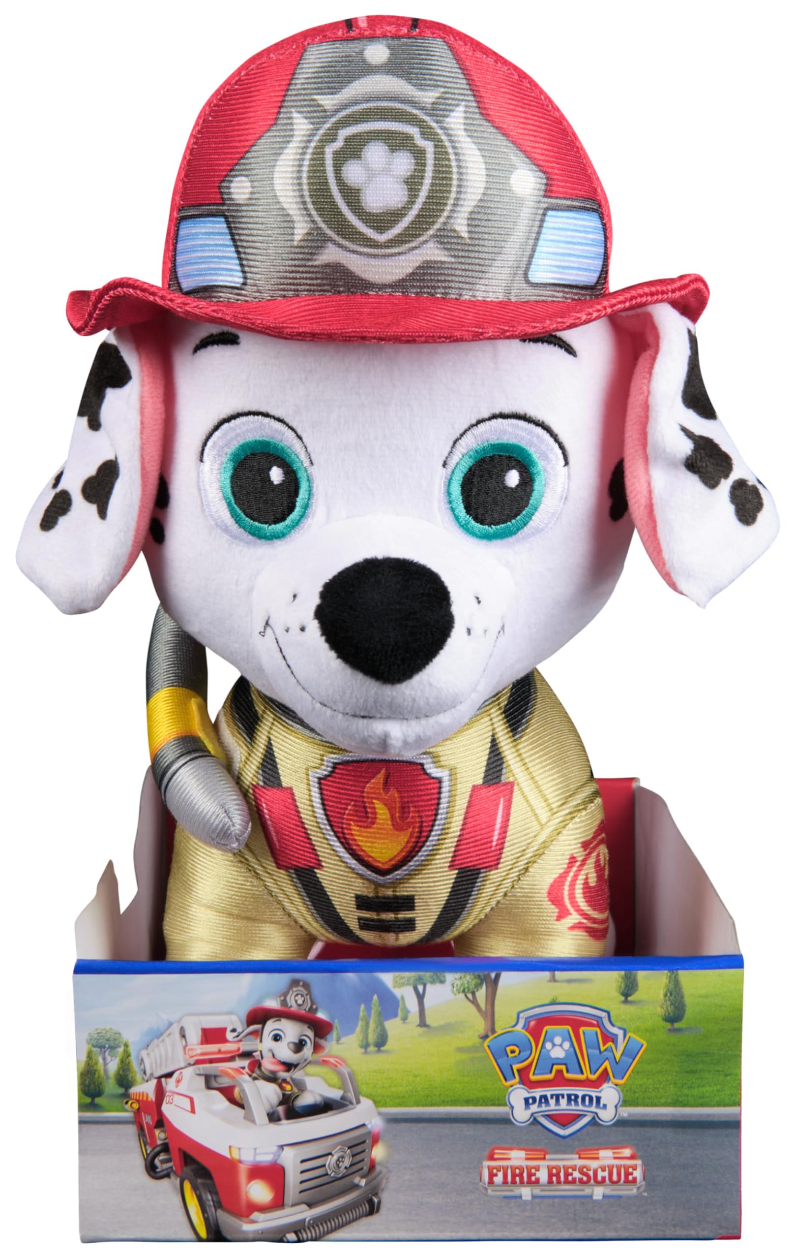 PAW PATROL Fire Rescue - Marshall Deluxe Plüschtier, 25 cm groß, in Feuerwehruniform und mit Löschrucksack, Spielzeug für Kinder ab 3 Jahren 7