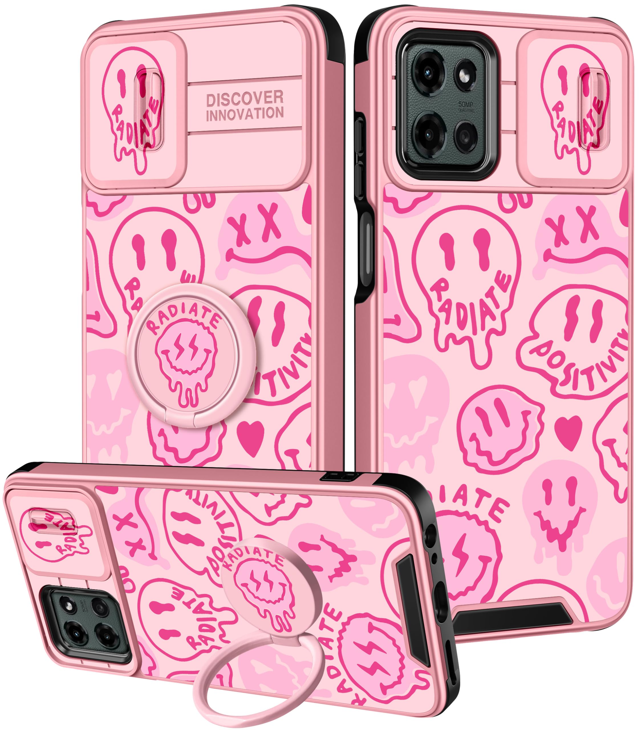 Goocrux for Moto G 5G 2026/G Play 2026,for Moto G 5G 2025 Case - Women Girls Cute Phone Cover Girly Funny Slide Camera Cover with Ring Stand Holder Funda for Motorola G 2025/G 2026/G Play 2026,Smile