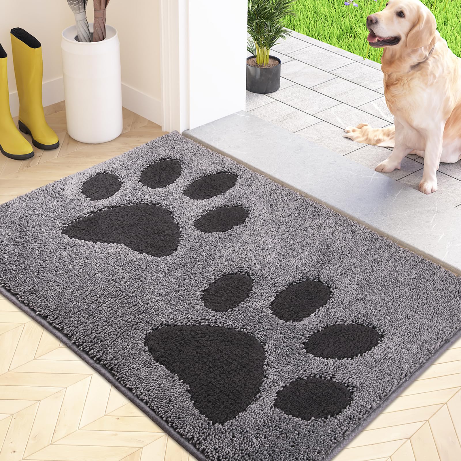 FCSDETAIL Dirt Trapper Indoor Door Mat 60 x 90 cm, Washable Entrance Rug, Absorbent Dog Doormat for Muddy Paws, Inside Mat for front door, Entryway, Pets