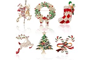 DTOFOOT 6 Pcs Christmas Pins,Christmas Brooch for Women Rhinestone Crystal Christmas Pin Christmas Trees Santa Claus Socks Bells Elk Lollipop Brooch Christmas Decoration Holiday Gift Jewelry Party