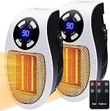 Brightown Wall Plug In Heater 450W, Portable Outlet Heater with Remote, Clear LED Display, Small Wall Heaters for Indoor Use with Adjustable Thermostat and 12H Timer for Bathroom Room Office, 2 Pack