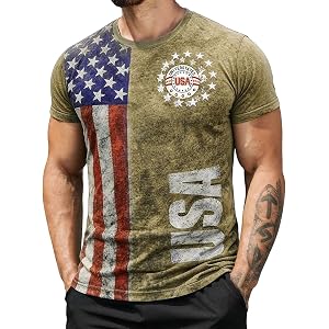 4th of July Shirt for Men American Flag Patriotic T-Shirt USA Independence Day Graphic Tee Sports Baselayer Undershirt