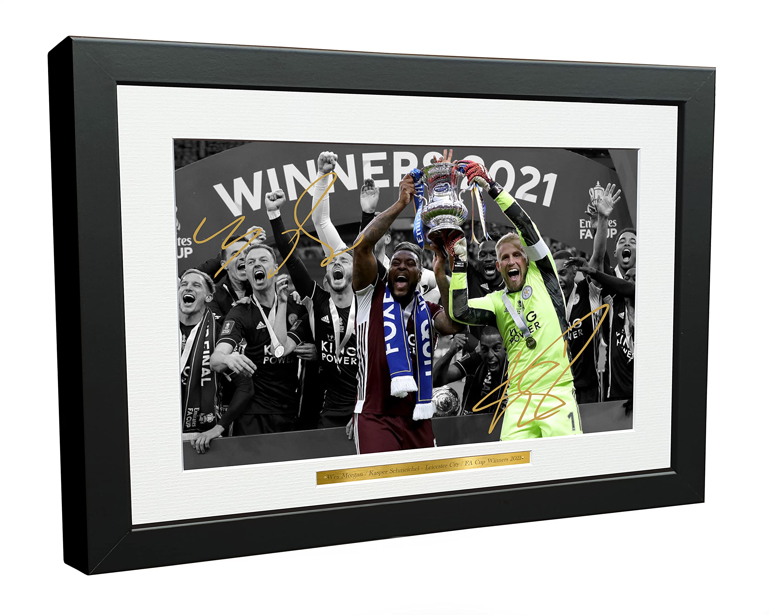 Kitbags & Lockers 12x8 A4 '2021 FA CUP WINNERS' Kasper Schmeichel Wes Morgan Leicester City FC Signed Autographed Photo Photograph Picture Frame Poster Gift