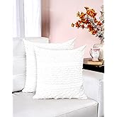 ACCENTHOME Boho Throw Pillow Cover 18x18 Inch (2 Pc) Cotton Hand Woven Decorative Design Pillows For Farmhouse Couch Sofa Bedroom | Off White Tufted Pillow Covers | Home Decor Textured Hug Pillowcases