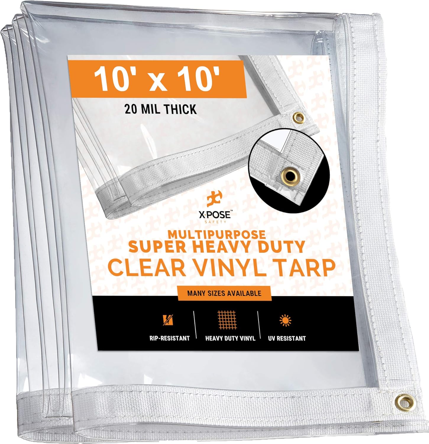 10' x 10' Clear Vinyl Tarp Super Heavy Duty 20 Mil Transparent