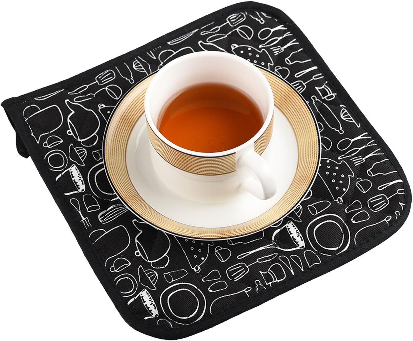 Jennice House Potholders Trivets Kitchen Heat Resistant Cotton Coasters Hot Pads Pot Holders Set of 5 for Everyday Cooking and Baking by 8 x 8Inch (Black): Home & Kitchen