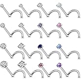 Vsnnsns 18G 20G 22G Nose Rings Studs Piercing Jewelry for Women 316L Surgical Stainless Steel L Shaped Corkscrew Straight Opal Diamond CZ Nose Rings Studs Nostril Piercing Jewelry For Women Men Silver