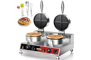 WantJoin Commercial Belgian Waffle Maker - Electric Double Waffles Iron, Stainless Steel Large Chaffle Machine, Black Non-stick Coating | 2500W 122-482℉ | 180° Rotating | Metal Anti-scalding Handle
