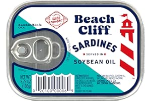Beach Cliff Wild Caught Sardines in Soybean Oil, 3.75 oz Can - 13g Protein per Serving - Gluten Free, Keto Friendly - Great for Pasta & Seafood Recipes