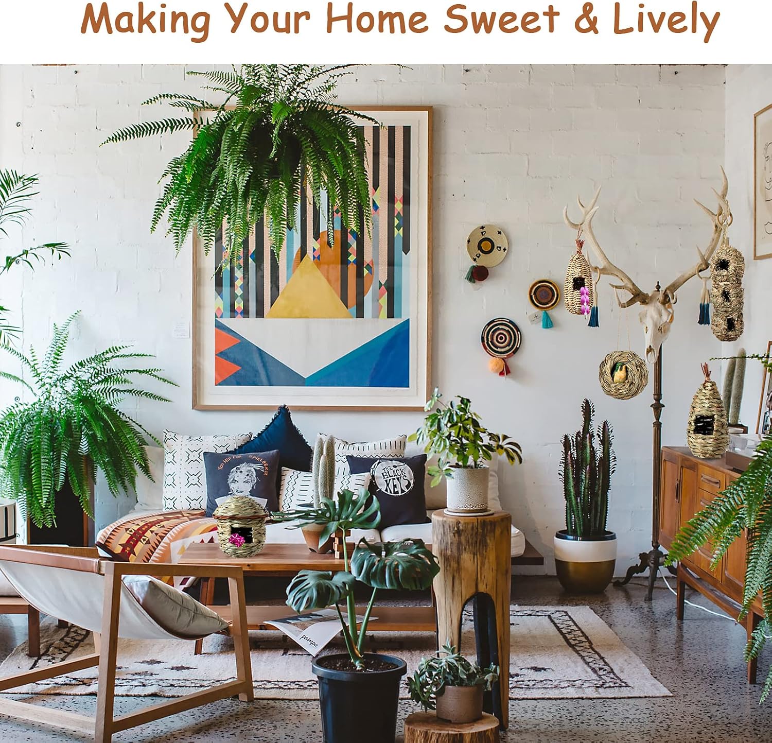 PiiSheou 4 Pack Hummingbird Houses for Outside, Hand Woven Natural Grass Hanging Birdhouse with Rope, Water Drop Shape Outdoor Bird House, Bird Lovers Gifts for Audubon Finch Canary Chickadee : Garden & Outdoor