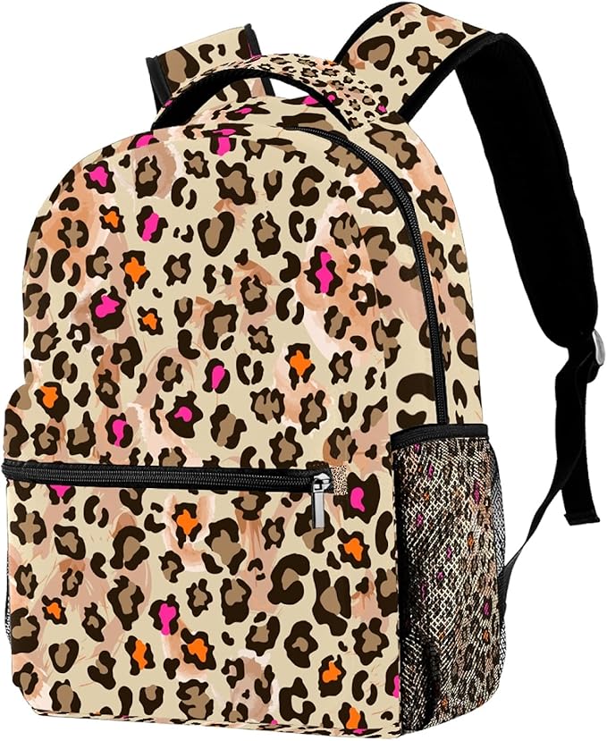 School Backpack Culorful Leopard Print School Bag Cute Bookbags Twilled