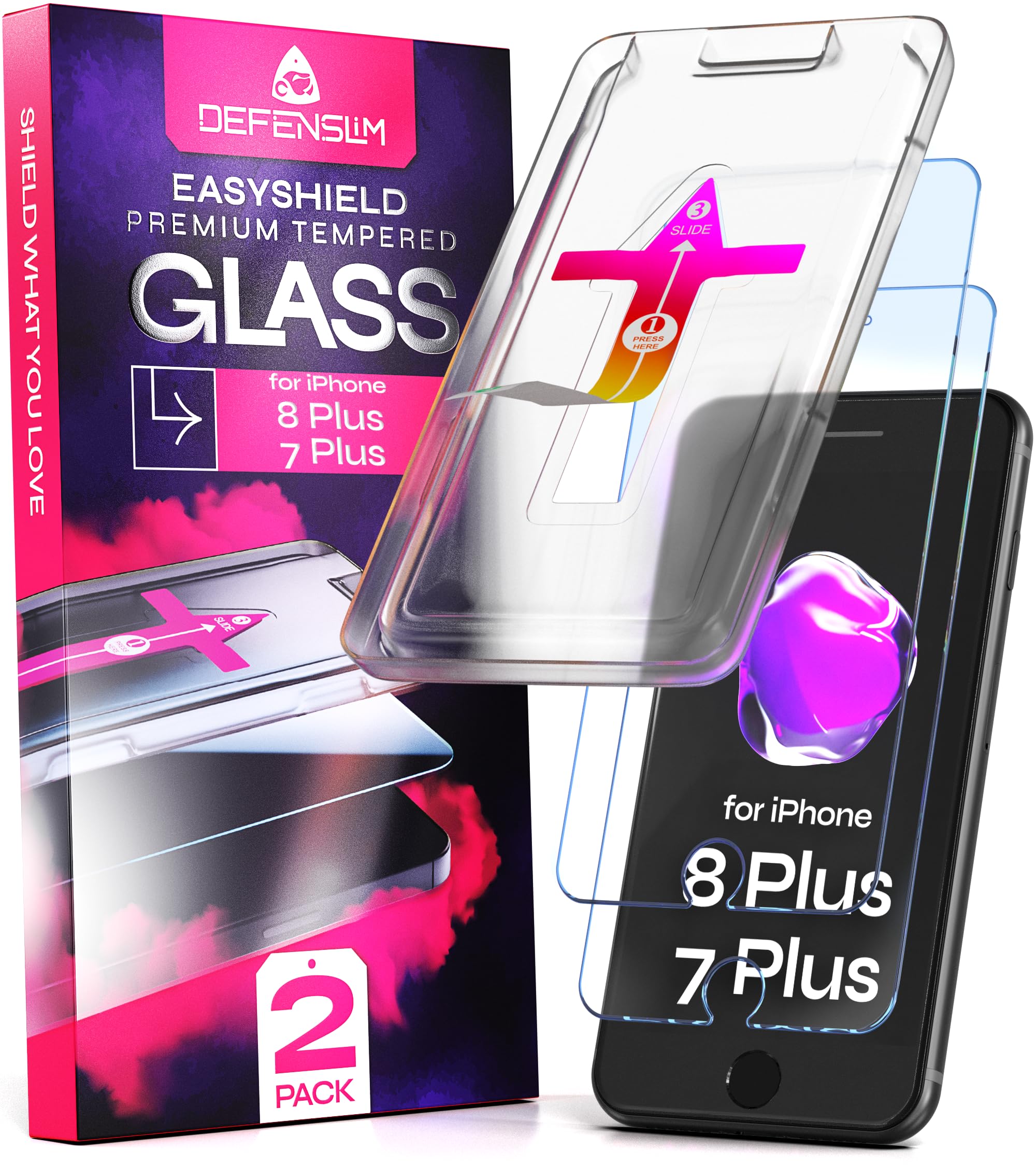 Photo 1 of Defenslim Screen Protector for iPhone 8 Plus / 7 Plus (2Pack), Easy Auto-Align Install Kit, 5.5" Tempered Glass, 9H Hardness, Ultra HD Clear, Case Friendly, EasyShield