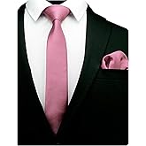 GUSLESON 2.4" Slim Necktie and Handkerchief Set For Men Solid Skinny Tie Set