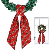 TONIFUL Wreath Sash for Front Door 4.5" x 56" Red and Green Check Plaid Wreath Sash for Embroidery Garland Doorway Indoor Outdoor Wall Yard Ribbon Bow Christmas Party Home Decor