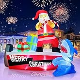 Fayavoo 8 FT Christmas Inflatable Outdoor Decorations, Funny Inflatable Santa Claus Fishing Shark Boat with Built-in LEDs, Christmas Blow Up Yard Decorations for Xmas Party Garden Lawn Holiday Decor