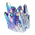 Jovivi Irregular Natural Titanium Coated Crystal Quartz Cluster Drusy Geode Specimen Decor- 0.28lb to 0.35lb