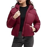 Polu Womens Cropped Puffer Jackets with Removable Hood Lightweight Winter Zip Up Padded Quilted Coat