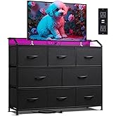 WLIVE Led Dresser for Bedroom, Black Dresser TV Stand for Bedroom with LED Lights and Power Outlet, Wide Chest of Drawers for Hallway, 8 Fabric Drawers for Living Room and Entryway, Easy to Assemble