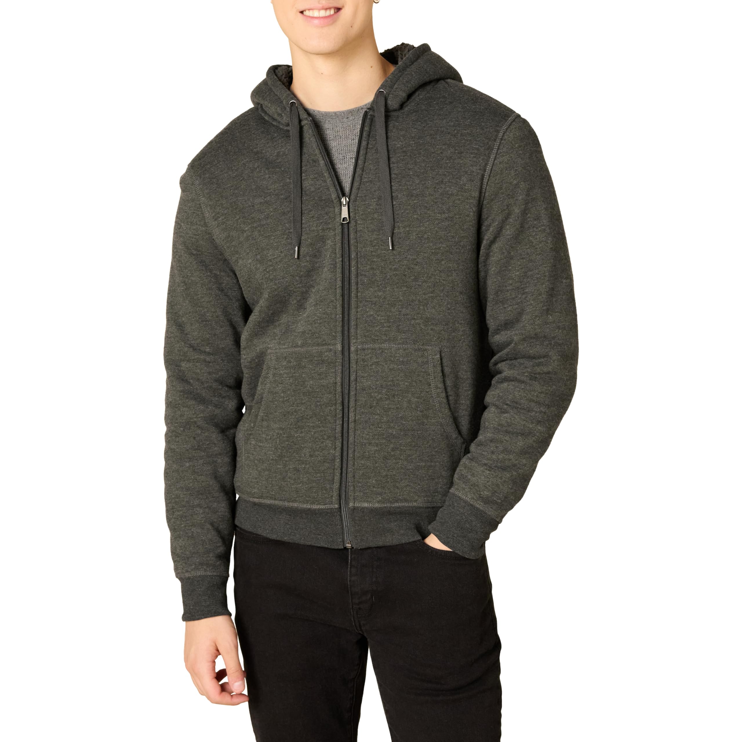 Photo 1 of Amazon Essentials Hoodie For Men, Sherpa-Lined Full-Zip Fleece Sweatshirt, XX-Large, Charcoal Heather