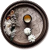 EspoirLuvRound Decorative Tray Set of 2 – Wooden Coffee Table Trays, Rustic Boho Decor Accents for Ottoman, Living Room, and Entryway