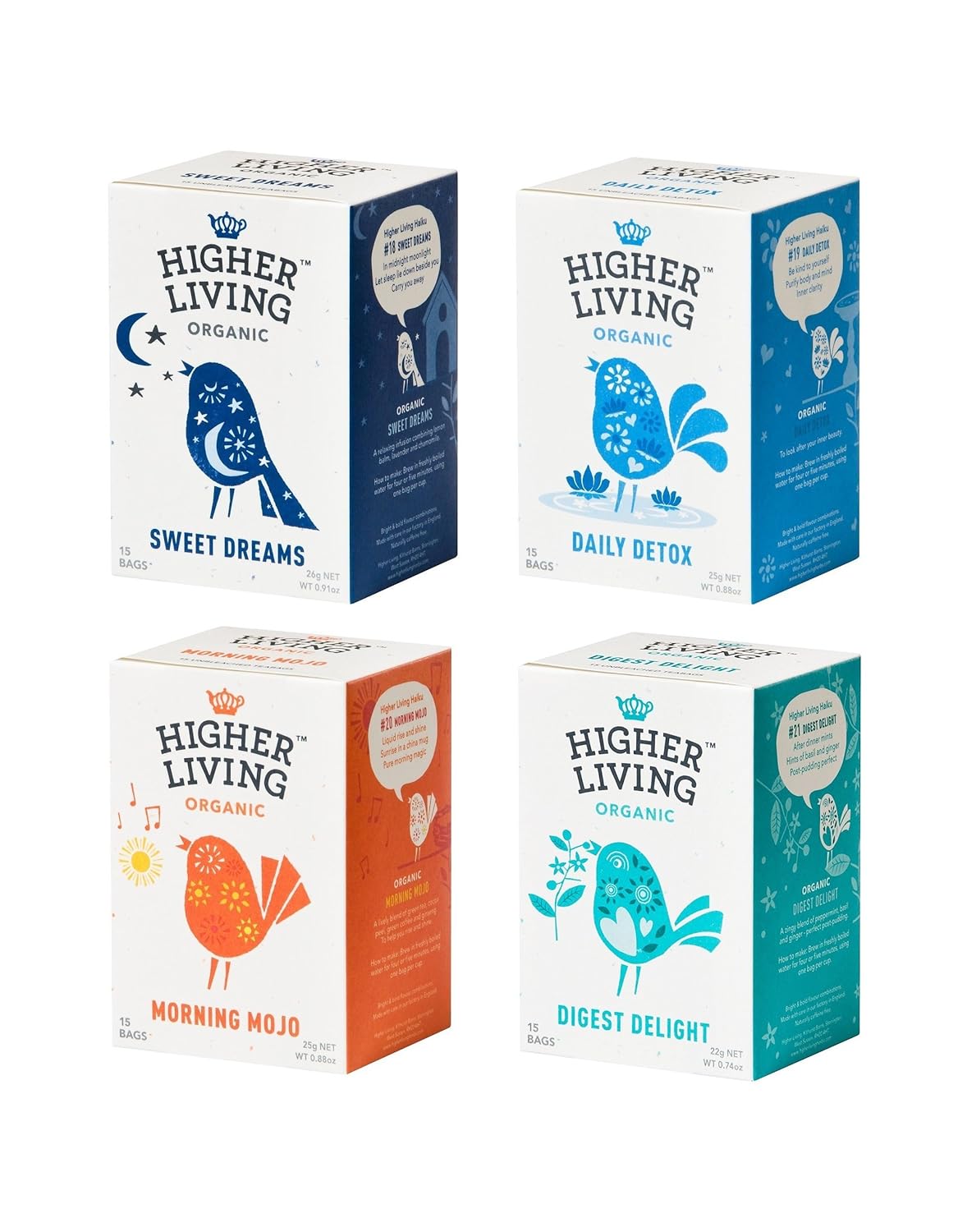 Higher Living Organic Tea, Variety Pack w/ 4 flavors