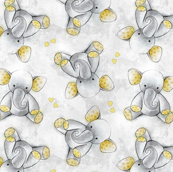 NURSERY FLANNEL FABRIC Grey Elephants Flannel DTFLAN08 By 0.5