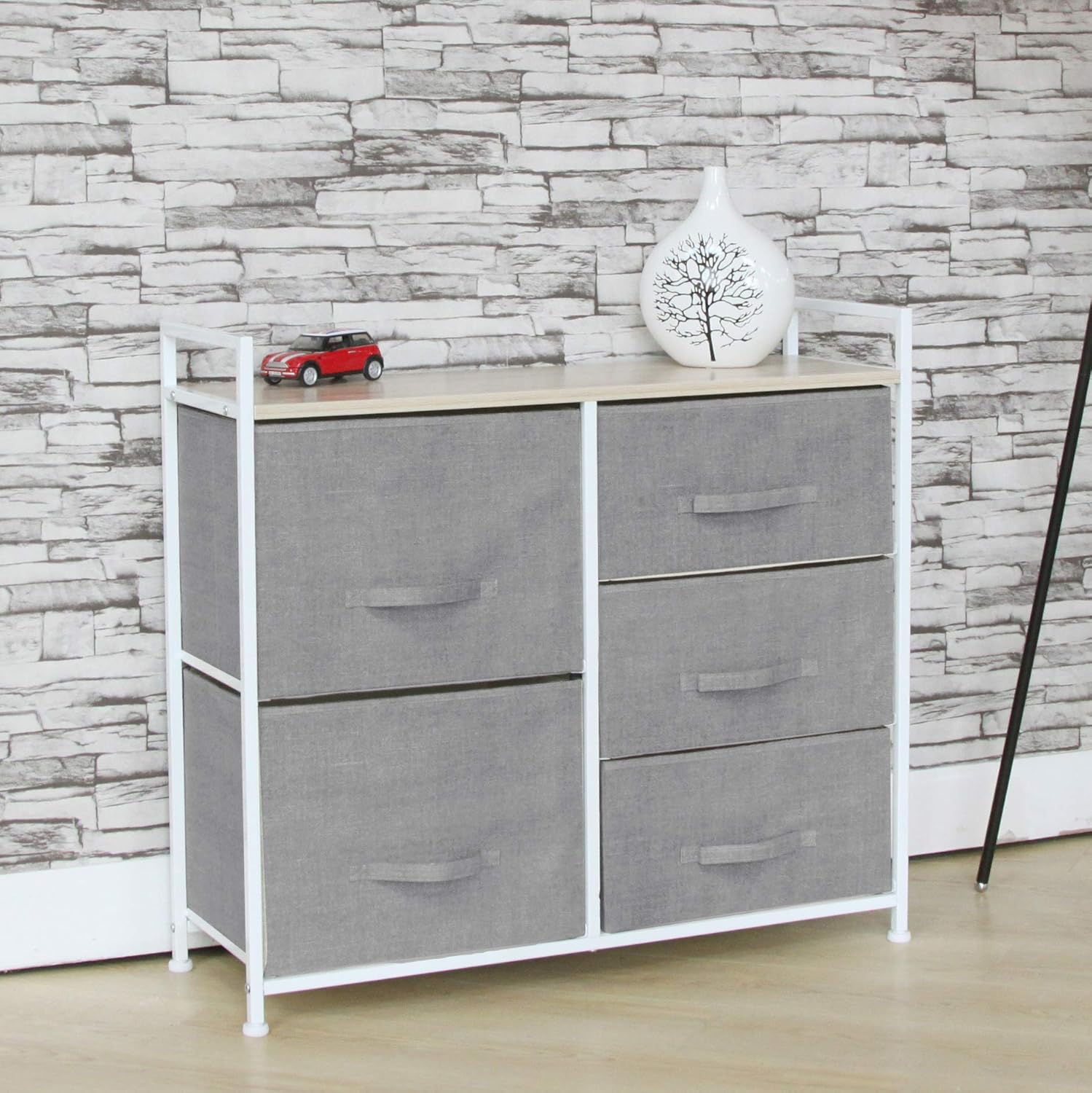 Fancy Linen 5 Light Grey Drawer Storage Chest Vertical Organizer