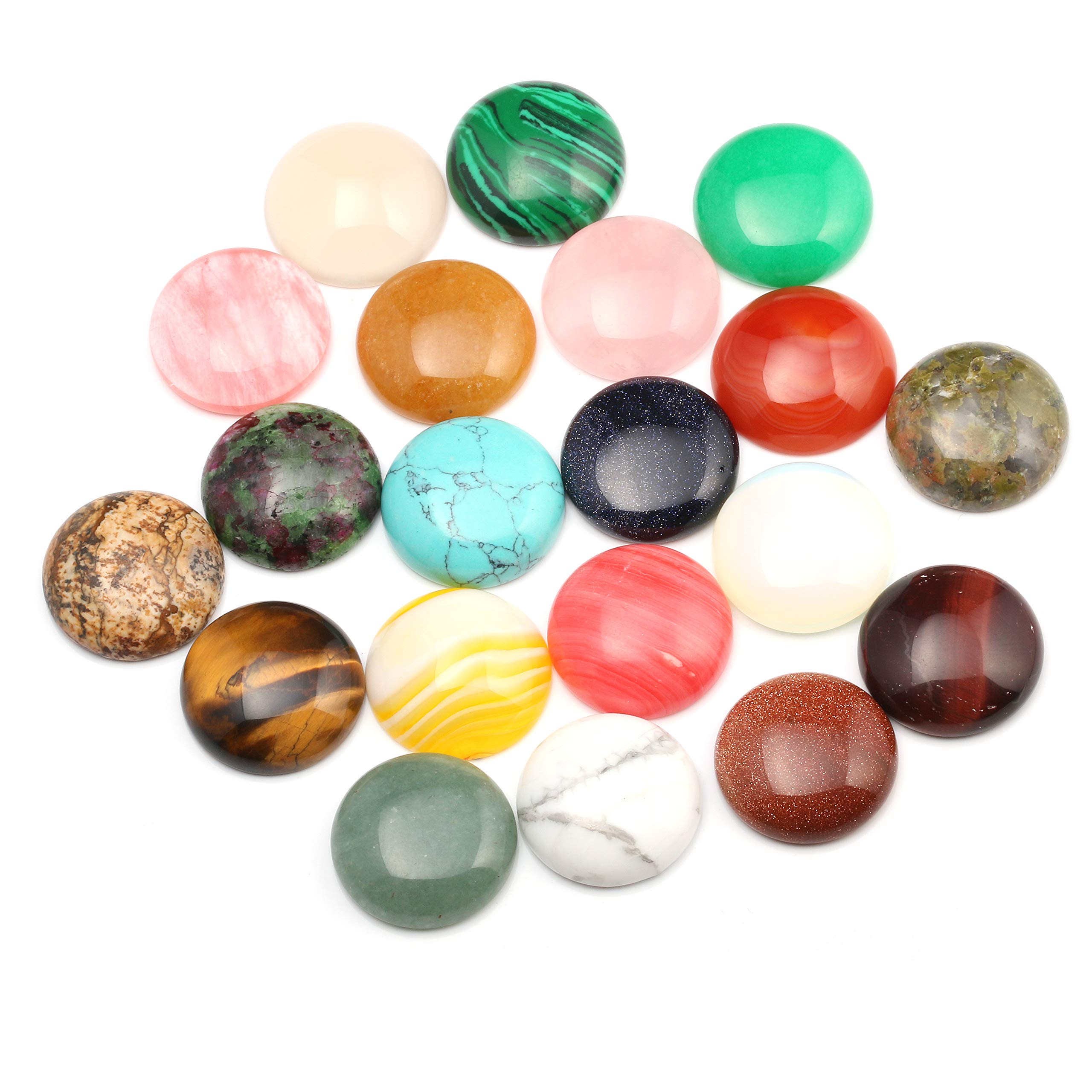 18 mm Cabochon Beads for Jewelry Making Natural Stone Round Random Color CAB Cabochon Beads Crystal Quartz Stone for Jewelry Making Handmake DIY Diameter 18 MM(20pcs)
