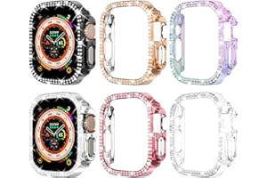 FULLIFE 6-Pack for Apple Watch Ultra 2 Case Series 9 8 7 6 5 4 3 2 1 SE 49/45/44/42/41/40/38mm Bling Face Cover Sparkling Frame for iWatch Women, (49mm, Black/Silver/Rosegold/Pink/Rainbow/Clear)