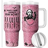 Equoza Halloween Scary Mask Tumbler with Lid and Straw 40oz Stainless Steel Travel Coffee Mug Horror Theme Double Wall Insulated Cup Funny Gift for Women Men (Pack of 1)