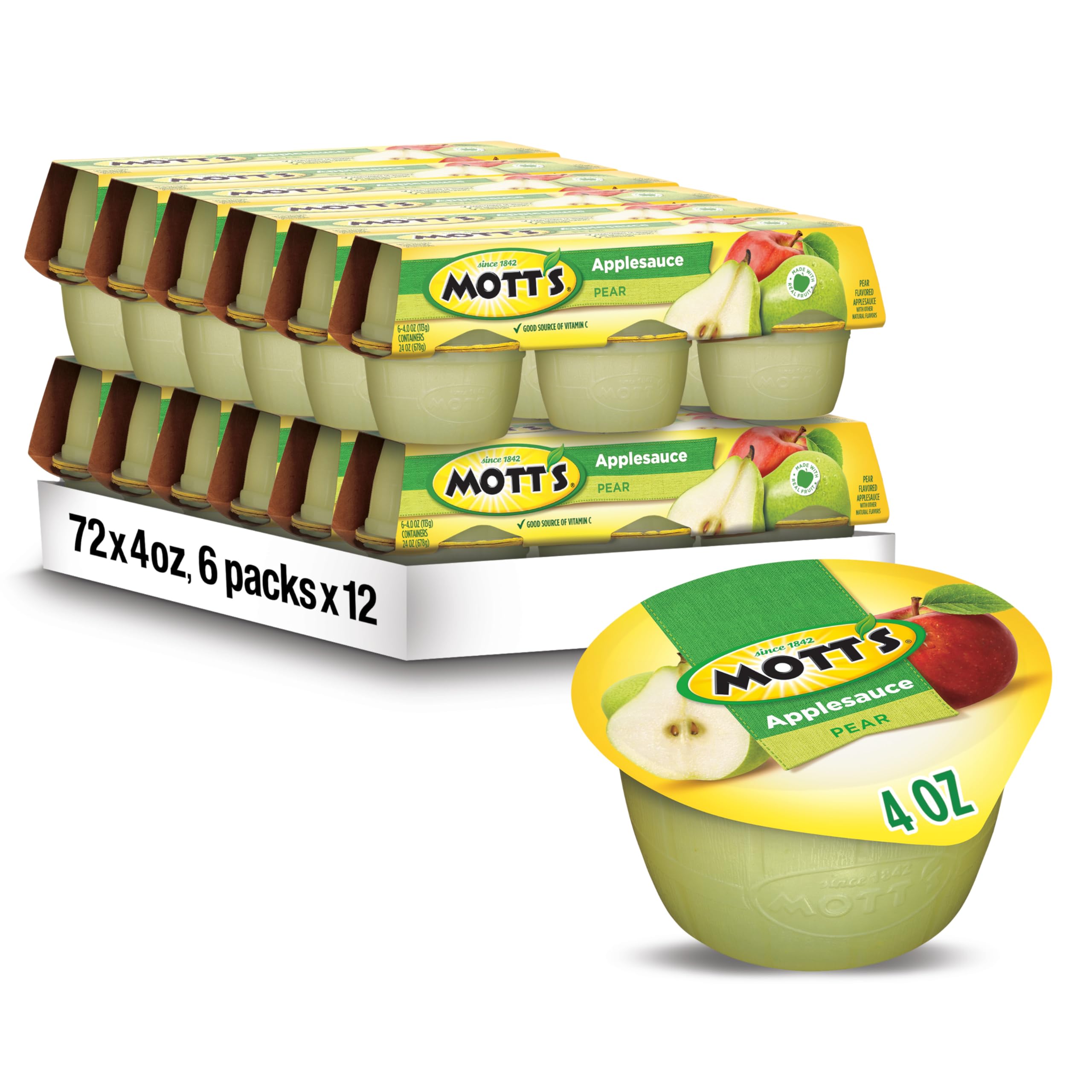 Photo 1 of *Best By NOV 25, 2025 * Mott's Pear Applesauce, 4 Oz Cups, 72 Count (12 Packs Of 6), No Artificial Flavors, Good Source Of Vitamin C, Nutritious Option For The Whole Family