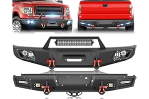 YZONA for F150 Front and Rear Bumpers Compatible with 2009 2010 2011 2012 2013 2014 Ford F-150 (Excluding Raptor) w/Winch Plate, LED Lights, License Plate Frame, Sensor Holes, Paintable Armor, D-rings