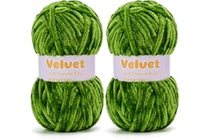 YIJU Velvet Yarn Chenille Yarn for Crocheting and Knitting Soft Chenille Bulky Baby Blanket Yarn DIY Weaving Craft 2pack Light Green(4oz 132yds Each)