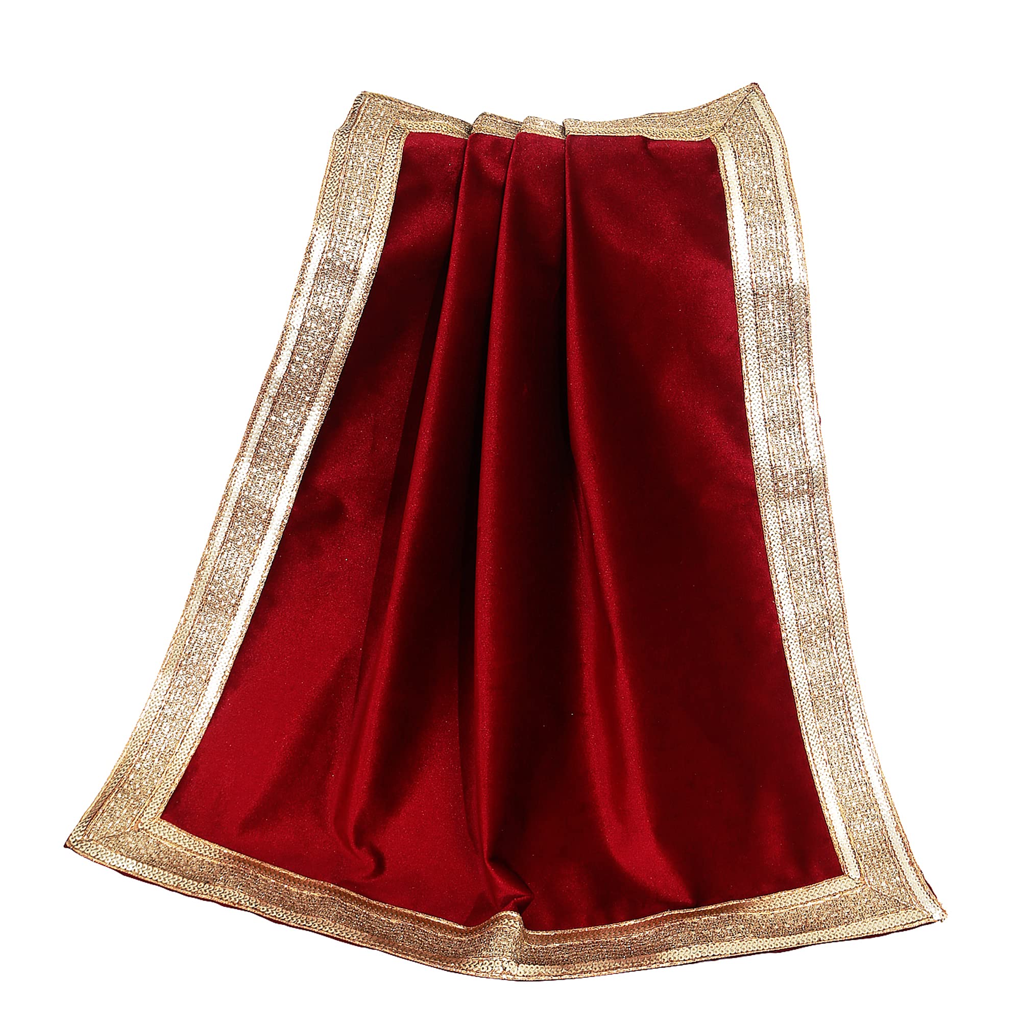 Indian Consigners Red Velvet Pooja Cloth With Golden Shinny Border - Aasan Pooja Tablecloth for Holy Square Altar