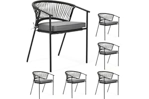 YITAHOME Outdoor Dining Chair Set of 6, Rope Woven Design Stackable Chairs, Indoor-Outdoor Armchair Seating for Patio, Backyard, Poolside, Balcony - Grey