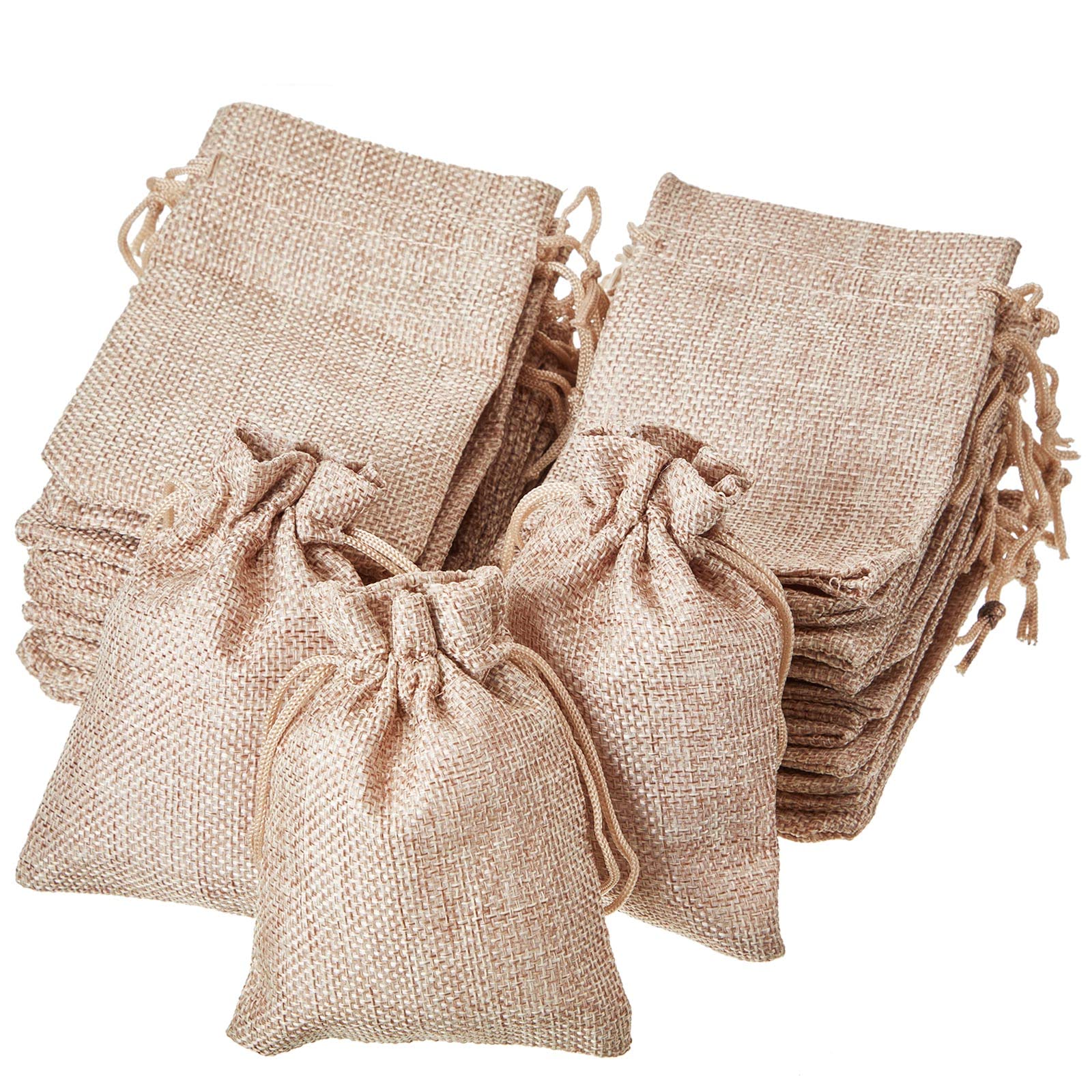 Daucin 50 Pcs Drawstring Burlap Bags, 9 x 12 cm Wedding Sacks Linen Sack Resusable Jute Gift Bags for Wedding Party Birthday DIY Craft Halloween Christmas