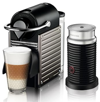 Krups Nespresso Pixie XN301T Kaffeekapselmaschine (mit Aeroccino, 19 bar, Thermoblock-Heizsystem) electric titan schwarz