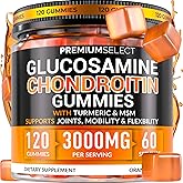 Glucosamine Chondroitin Gummies for Joint Support – 120 Glucosamine Gummies Extra Strength 3000mg with MSM, Turmeric, Calcium, Vitamin D3 – Sugar Free Vegan Adults Supplement – Flexibility & Mobility